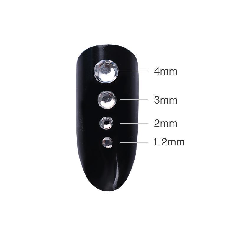 Boite de Strass à coller, Diamant Argenté (contient 4 tailles de 1,2mm à 4mm) - La Boutique Origi'Nails™️